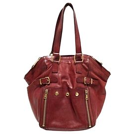 Yves Saint Laurent YSL Red Downtown Leather Tote Bag Red Dark red