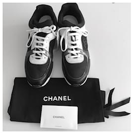 Chanel-CC Low Top Trainers-Black,White,Grey