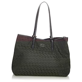 Fendi-Fendi Brown Zucchino Canvas Tote Bag-Brown,Dark brown
