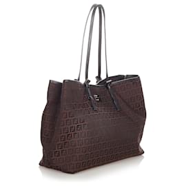 Fendi-Fendi Brown Zucchino Canvas Tote Bag-Brown,Dark brown
