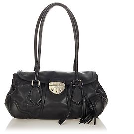 Prada Black Sound Lock Leather Shoulder Bag Black
