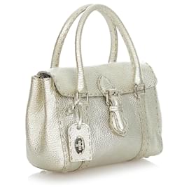 Fendi-Sac à main en cuir Fendi Silver Mini Selleria Linda-Argenté