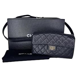Chanel-Chanel Taschengürtel 2.55 , schwarz genarbtes Leder-Schwarz