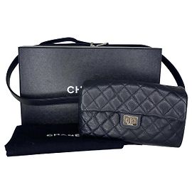 Cinturón bolso Chanel 2.55 , cuero granulado negro Negro