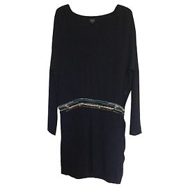 Vestido Swildens em crepe de viscose azul noturno com cinto de pérolas Azul marinho