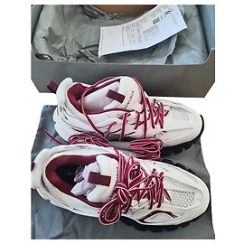 Tênis Balenciaga Track Branco e Borgonha Couro Multicor