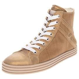 Hogan-HOGAN REBEL Sneakers Size 35.5 / UK 3.5 US 5.5 Contrast Leather Shimmer-Beige
