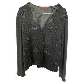Autre Marque Giacca Fuego in lana nera con ricamo 38 Nero