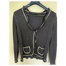 Autre Marque Giacca di lana a righe blu navy e bianco Bianco Blu navy