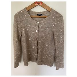 CAROLL Pailletten-Cardigan hellgrau aus Wolle Beige