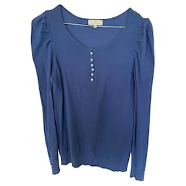 Autre Marque Blauer Wollpullover mit Perlmuttknöpfen Blau