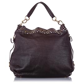 Miu Miu-Miu Miu Embellished Spalla Leather Tote Bag-Preto