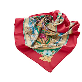 Hermès-Foulard Hermes Rouge Tropiques En Soie-Rouge