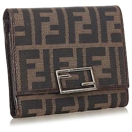 Fendi-Fendi Brown Zucca Canvas Wallet-Brown