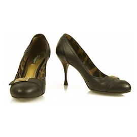 Dolce & Gabbana-Dolce & Gabbana Dark Brown Leather Pumps Round Toe Wooden Heel sz 37,5 shoes-Brown