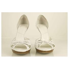 Christian Dior-Sapatos de plataforma de bombas peep toe de couro branco tecido Christian Dior sz 39-Branco