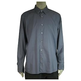 Ermenegildo Zegna-Ermenegildo Zegna Blue Grid Check Jacquard Shirt Long Sleeve Cotton Mens XXL-Blue