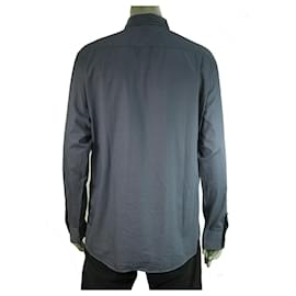 Ermenegildo Zegna-Ermenegildo Zegna Blue Grid Check Jacquard Shirt Long Sleeve Cotton Mens XXL-Blue