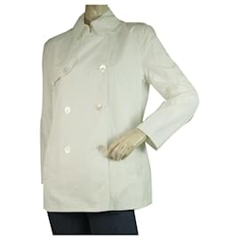 Ralph Lauren-Ralph Lauren Collection White Cotton Trench lined Breasted Jacket sz 8-White