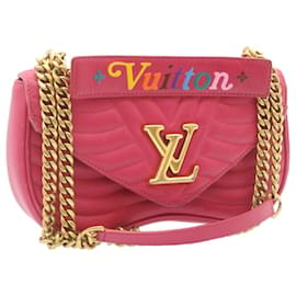 Louis Vuitton-LOUIS VUITTON New Wave MM Chain Shoulder Bag Leather 2Way Pink M55020 Auth 24027-Pink