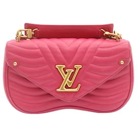 Louis Vuitton-LOUIS VUITTON New Wave MM Chain Shoulder Bag Leather 2Way Pink M55020 Auth 24027-Pink