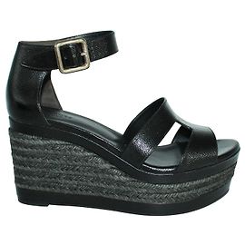 Hermès Sandales compensées en cuir verni texturé noir Ilana Espadrille Noir