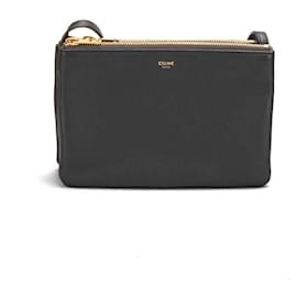 Céline-Celine Trio Bolsa de Couro Crossbody em couro de novilho preto-Preto