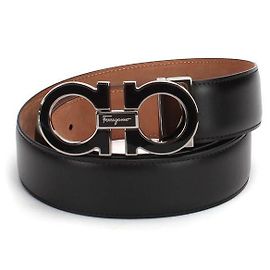 Salvatore Ferragamo Ferragamo Gancini Leather Cintura in pelle di vitello nera Nero