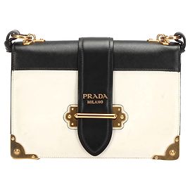 Borsa a tracolla in pelle bianca Cahier Prada Nero Bianco