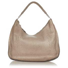 Fendi-Sac à bandoulière en cuir Fendi Selleria gris-Gris