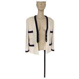 Chanel Ecru Wool Tweed Jacket with Navy Braid Multiple colors