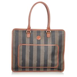Fendi-Fendi Brown Pequin Canvas Tote Bag-Brown,Black