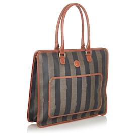 Fendi-Fendi Brown Pequin Canvas Tote Bag-Brown,Black
