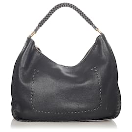 Fendi-Fendi Sac à bandoulière en cuir Selleria noir-Noir