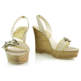 Christian Dior Off White Snake Leather Sandale compensée en bois Chaussures Slingback 37.5 Blanc