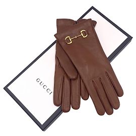 Gucci gloves Brown leather clamp size 7,5 Brown