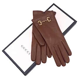 Gucci-Gucci Handschuhe Braune Lederklemme Größe 7,5-Braun