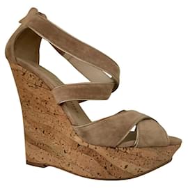 Le Silla-Le Silla taupe high heeled wedge sandals-Taupe