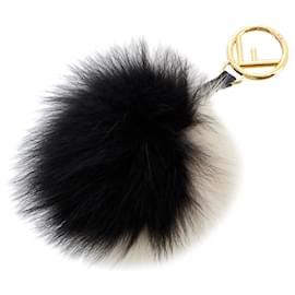 Fendi-Fendi Black Fur Pom-Pom Bag Charm-Black,White