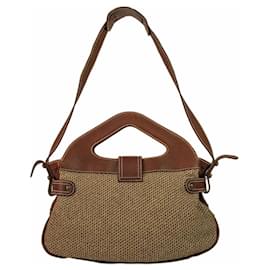 Autre Marque-Patricia Pepe Brown Leather Metallic Wool fabric Handbag Shoulder Bag-Brown