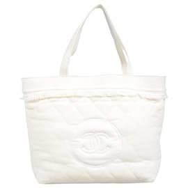 Chanel-Sac cabas de plage en tissu éponge avec la couverture-Blanc