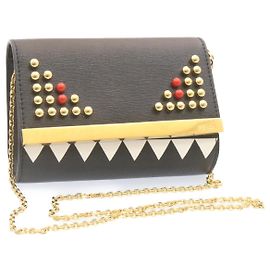 FENDI Mini Catena Monster 2Way Borsa a tracolla in pelle nera Auth 24431 Blu