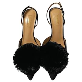 Aquazzura-Aquazzura Powder Puff Pompom Slingback Pumps-Black
