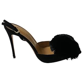 Aquazzura-Aquazzura Powder Puff Pompom Slingback Pumps-Black