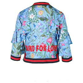Gucci-Gucci Flora Ruffled Silk Jacket-Blue