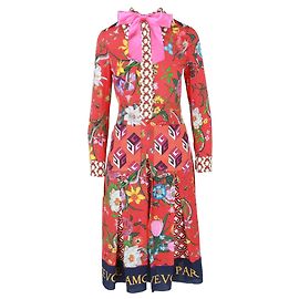 Gucci Abito in seta con stampa patchwork Arancione