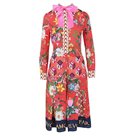 Gucci Vestido de seda estampado patchwork Laranja