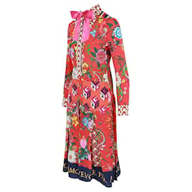 Gucci-Vestido de seda estampado patchwork-Laranja