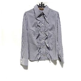 [Usado] JOHN GALLIANO Camisa de manga larga Blusa Rayas Blanco Azul marino