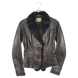 John Galliano [Used] OHN GALLIANO Rabbit fur decoration Lamb　leather jacket Black